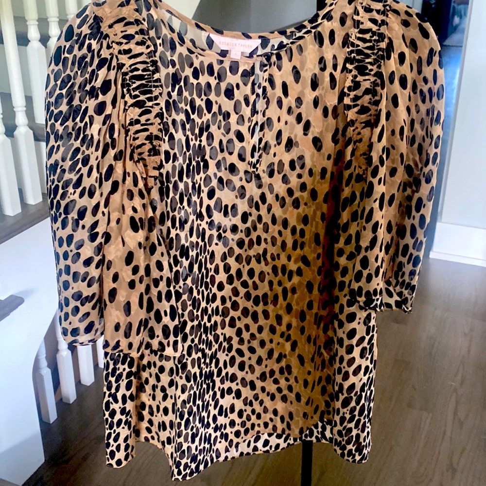 Rebecca Taylor animal print short sleeve blouse, size L